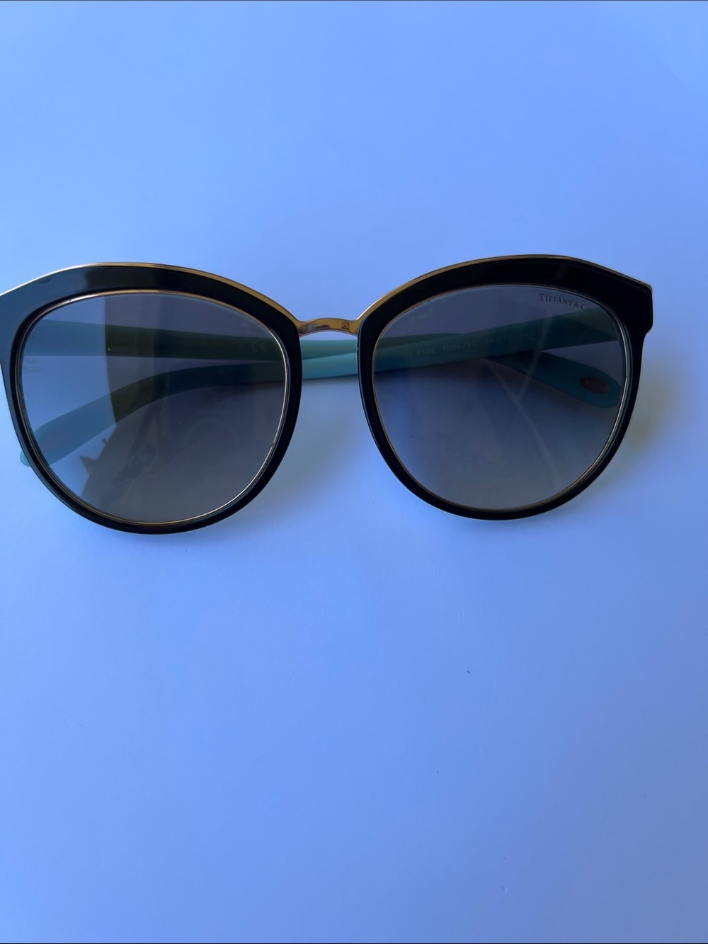 Tiffany and Co Black Havana Blue Cat Eye Sunglasses brown lens